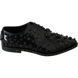 Dolce & Gabbana Elegant Black Crystal Leather Dress Shoes