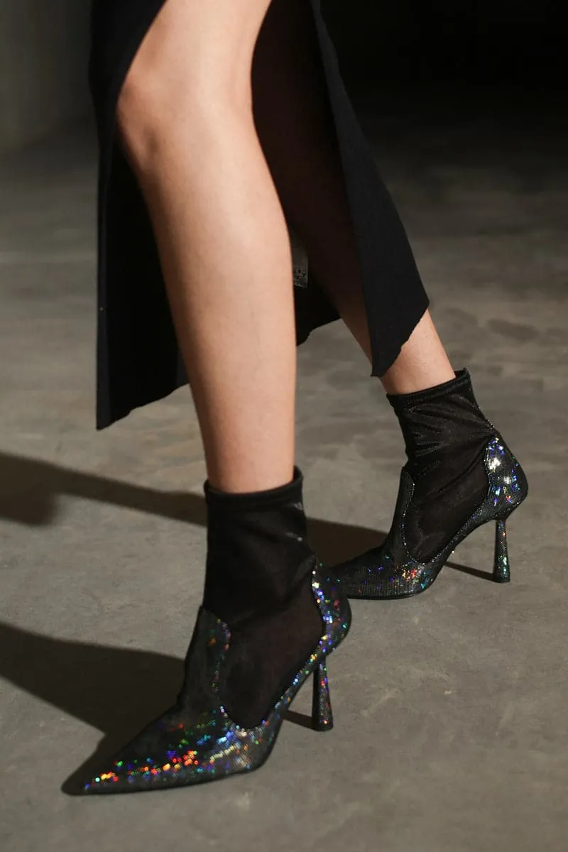 ANNA BLACK DISCO HEELED BOOTS