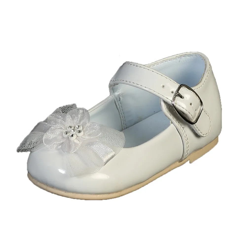 Baby Girl White Joyce Flower Bow Strap Dress Shoes 2-3 Baby