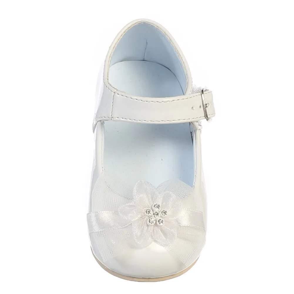 Baby Girl White Joyce Flower Bow Strap Dress Shoes 2-3 Baby