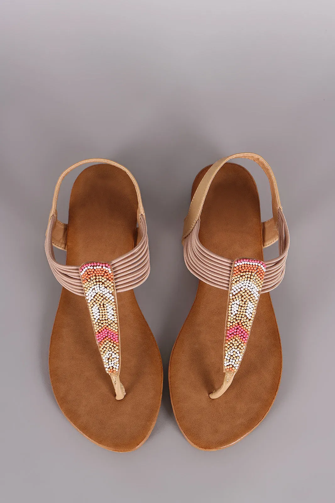 Beaded Chevron Strappy Thong Flat Sandal