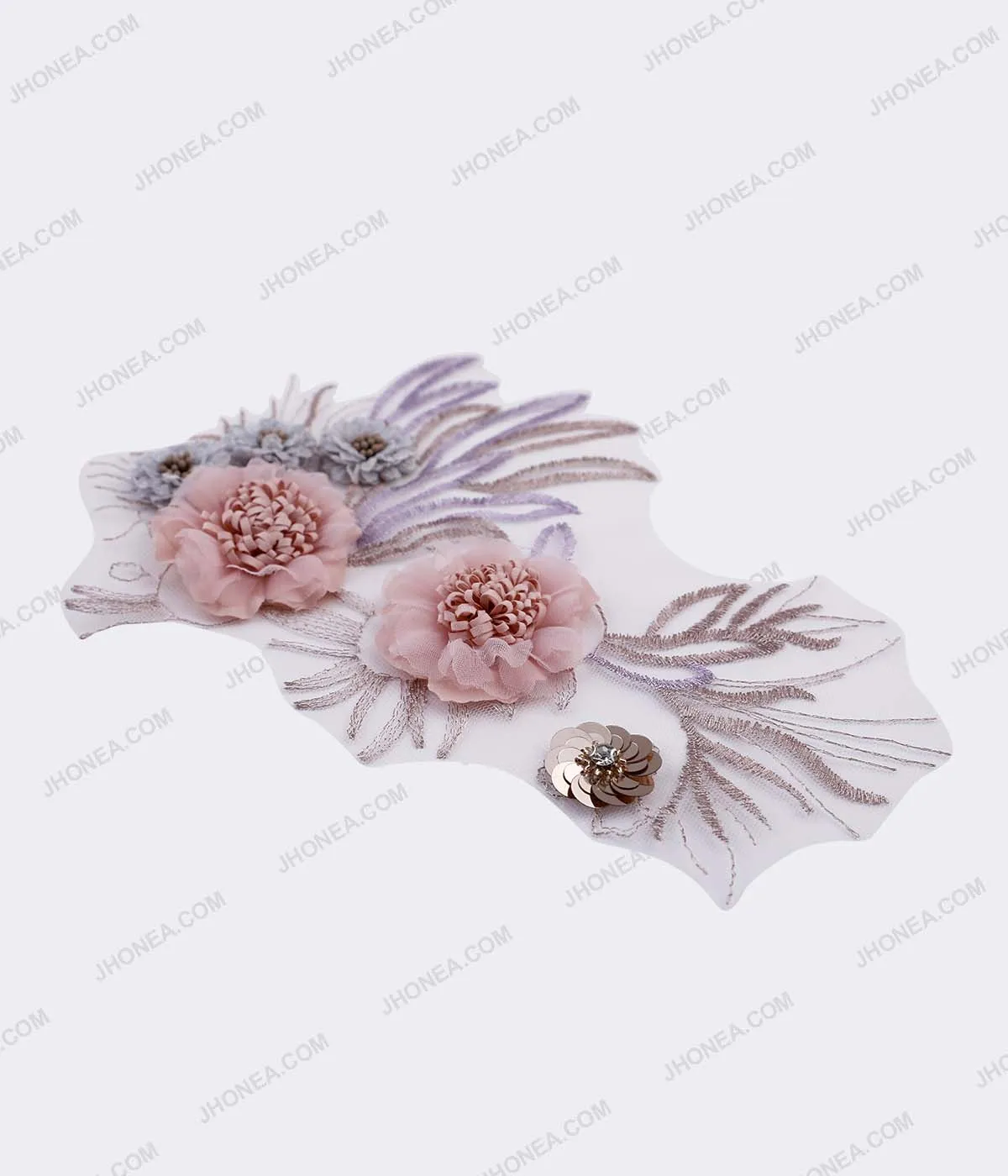 Beautiful Fabric Flowers with Sequins Embellish Patch