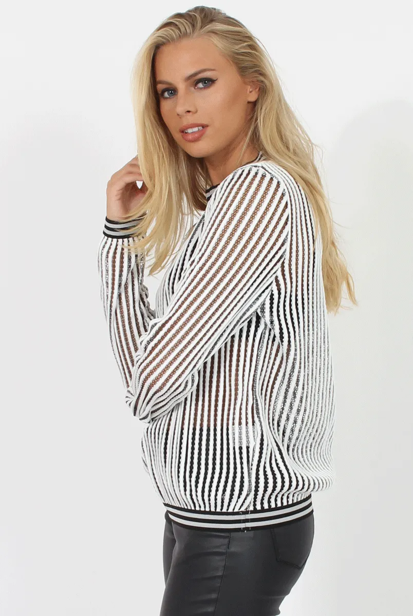 Black and White Stripe Mesh Jumper - Teegan