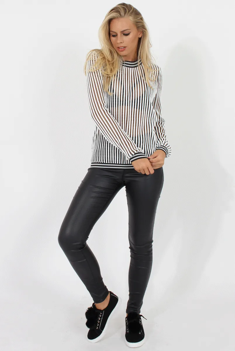 Black and White Stripe Mesh Jumper - Teegan