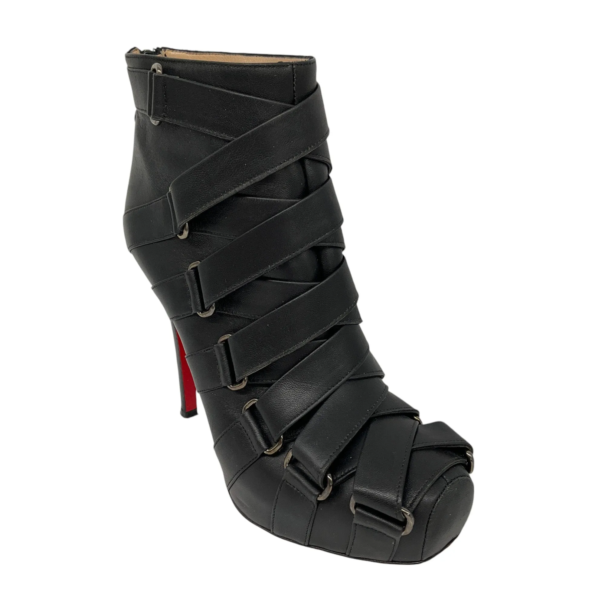 Christian Louboutin Black Strap Detail High Heeled Leather Booties