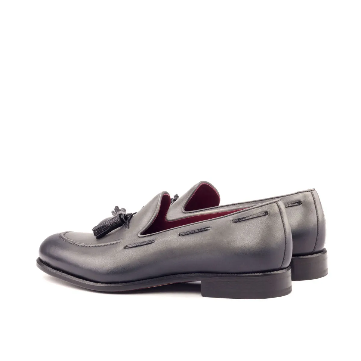 DapperFam Luciano in Grey / Black Men's Italian Leather & Italian Pebble Grain Leather Loafer