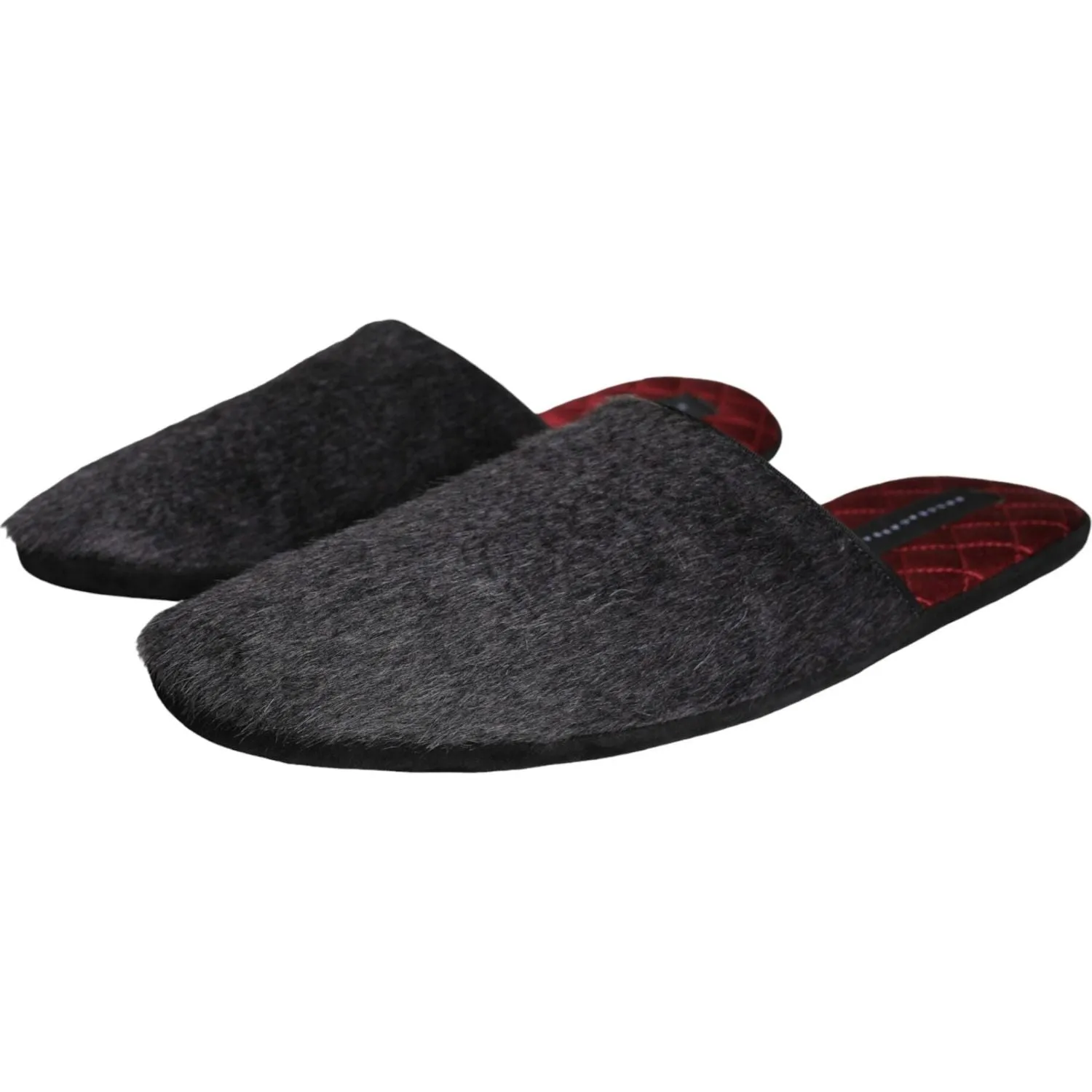 Dolce & Gabbana Black Faux Fur Slides Slippers Slip On Shoes