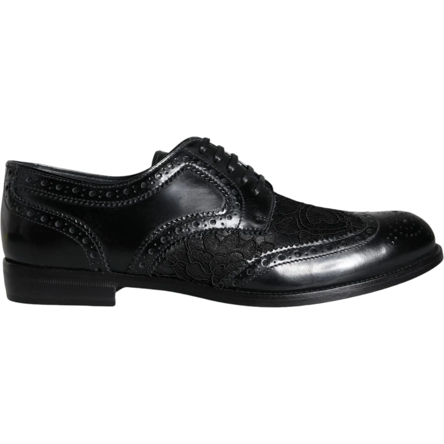 Dolce & Gabbana Black Leather Floral Lace Dress Formal Shoes