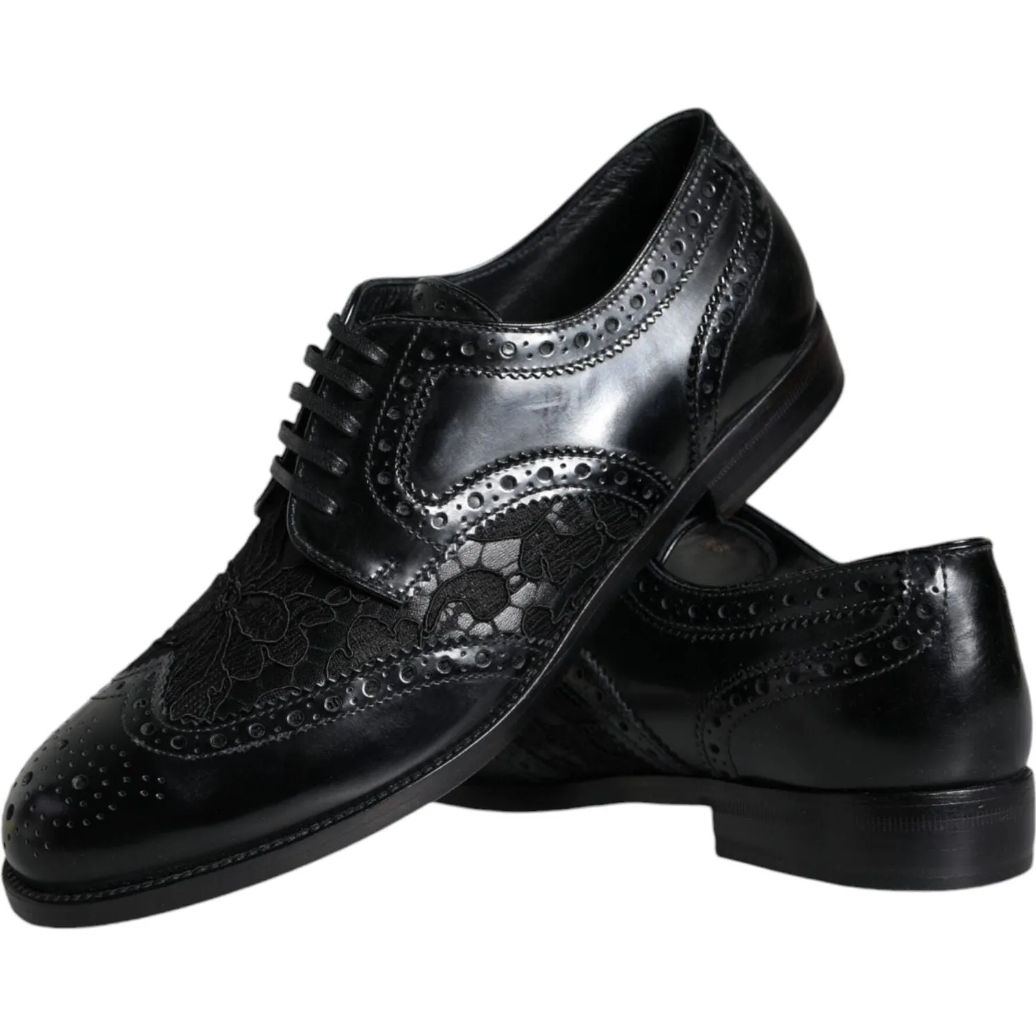 Dolce & Gabbana Black Leather Floral Lace Dress Formal Shoes