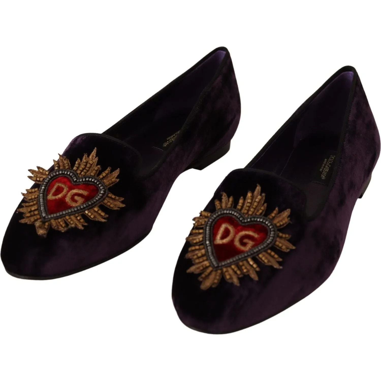 Dolce & Gabbana Chic Purple Velvet Loafers with Heart Detail