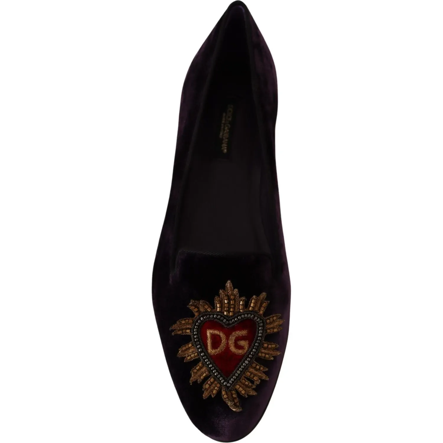 Dolce & Gabbana Chic Purple Velvet Loafers with Heart Detail