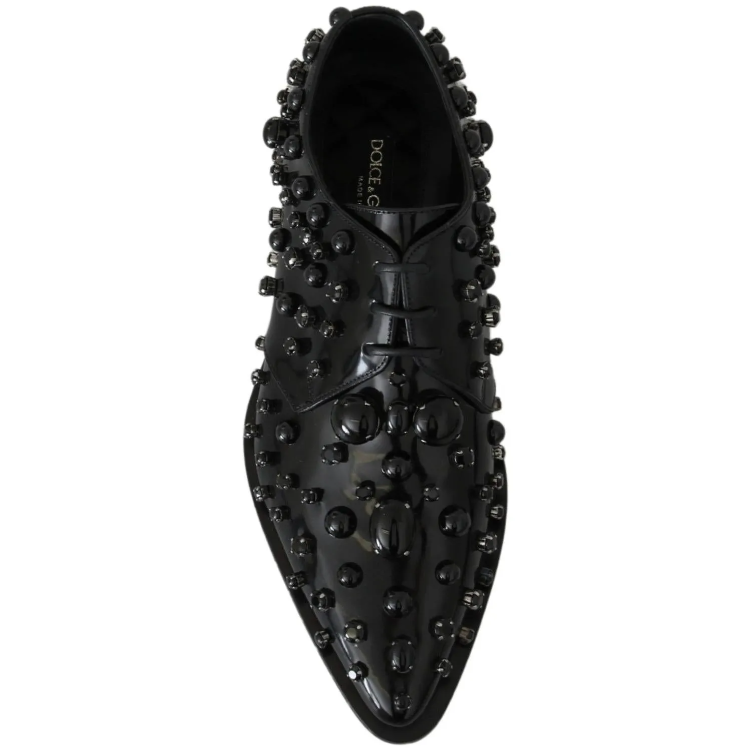 Dolce & Gabbana Elegant Black Crystal Leather Dress Shoes