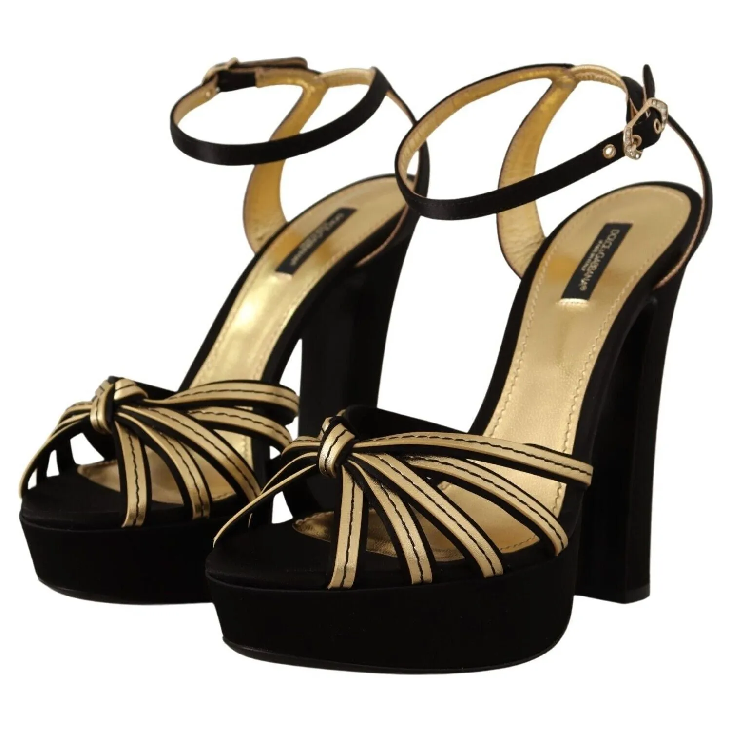 Dolce & Gabbana Elegant Black Gold Ankle Strap Heels Sandals