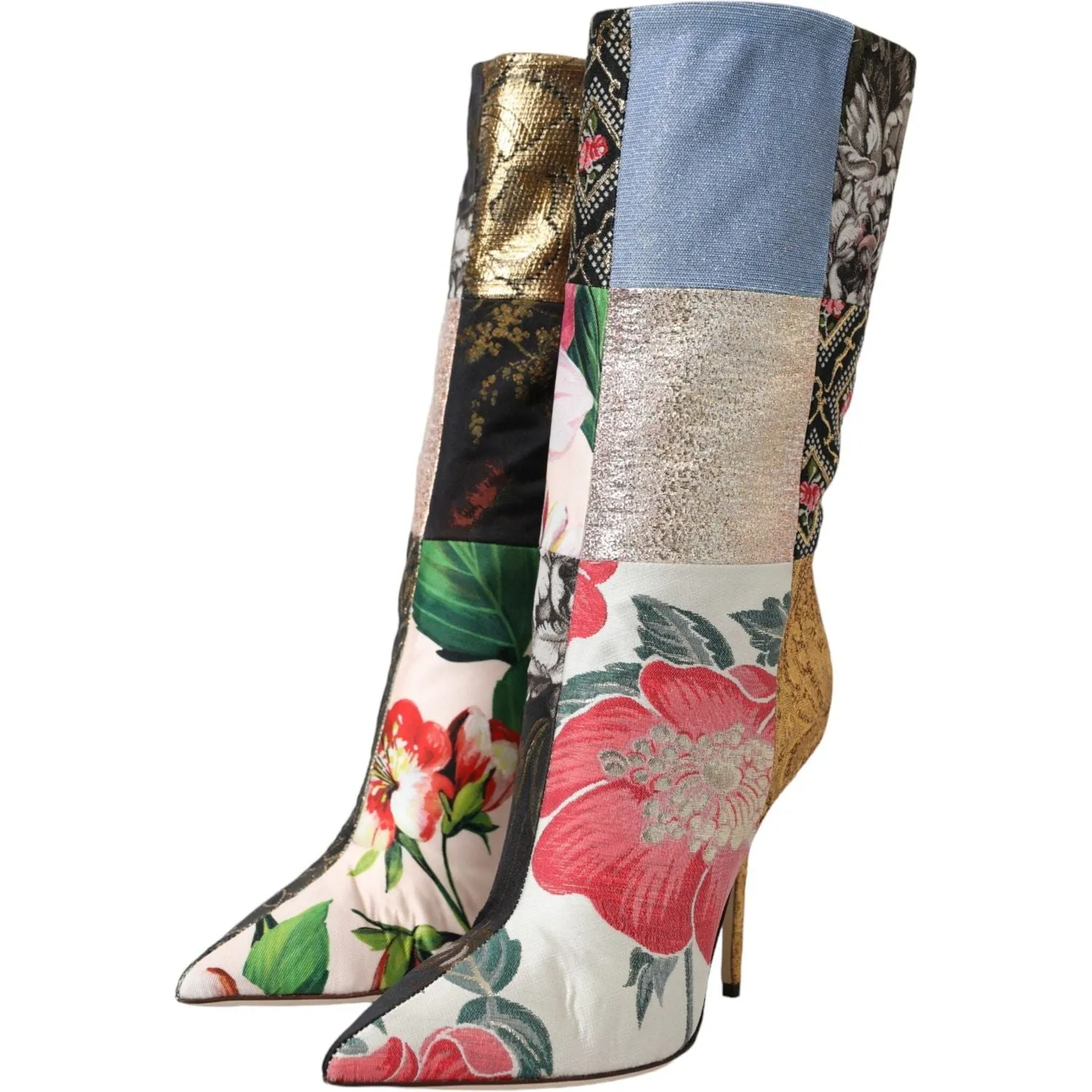 Dolce & Gabbana Multicolor Patchwork Print Heeled Boots Shoes