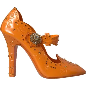 Dolce & Gabbana Orange CINDERELLA Floral Crystal Pumps Shoes