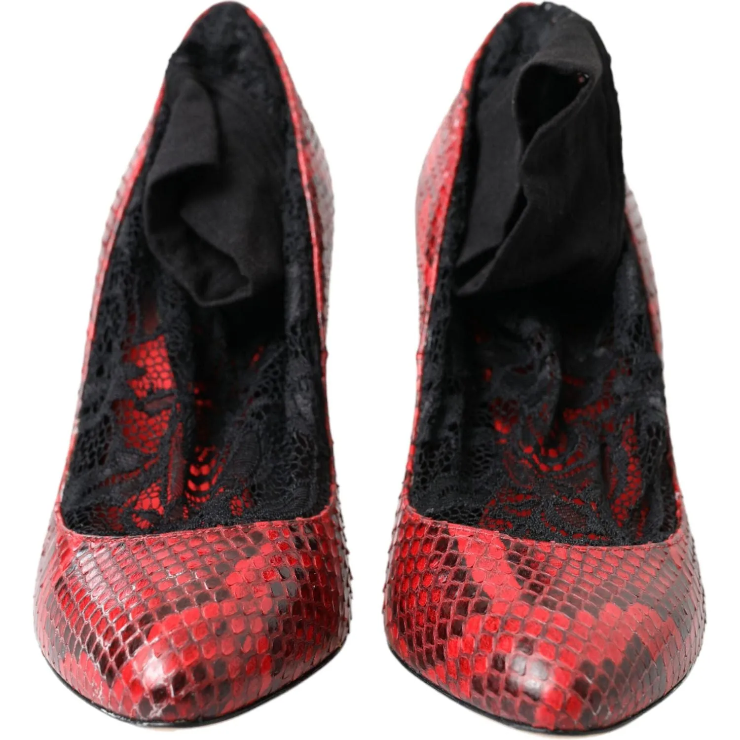 Dolce & Gabbana Red Almond Toe Snakeskin Pumps with Lace Socks