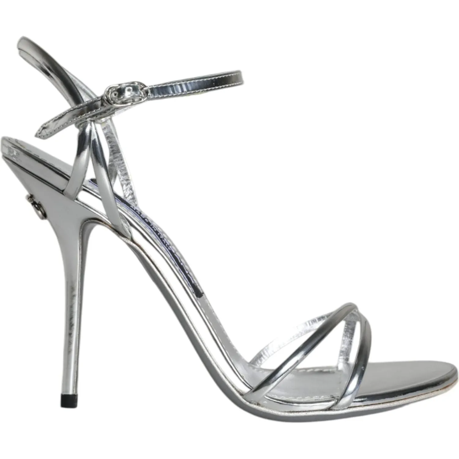 Dolce & Gabbana Silver KEIRA Leather AnkleStrap Sandals Shoes