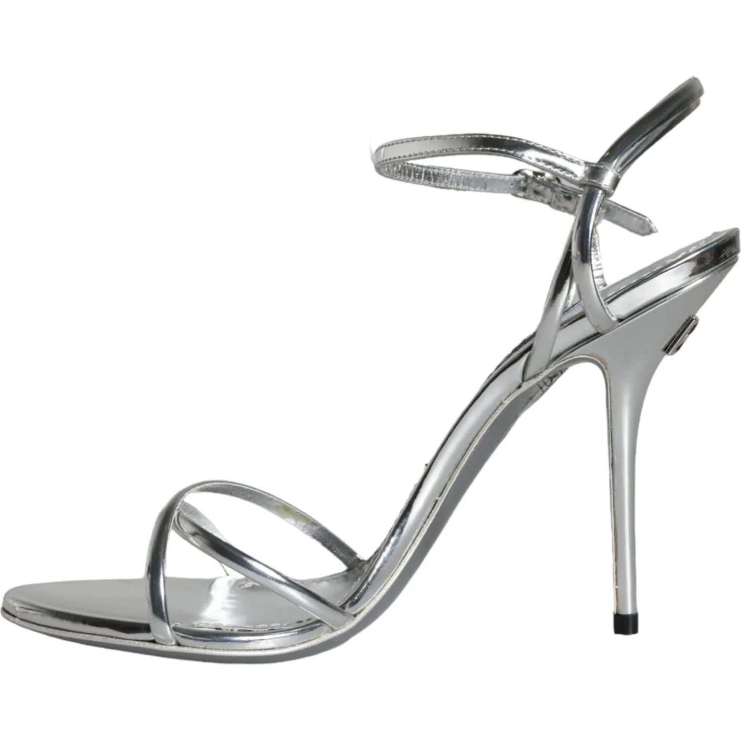 Dolce & Gabbana Silver KEIRA Leather AnkleStrap Sandals Shoes