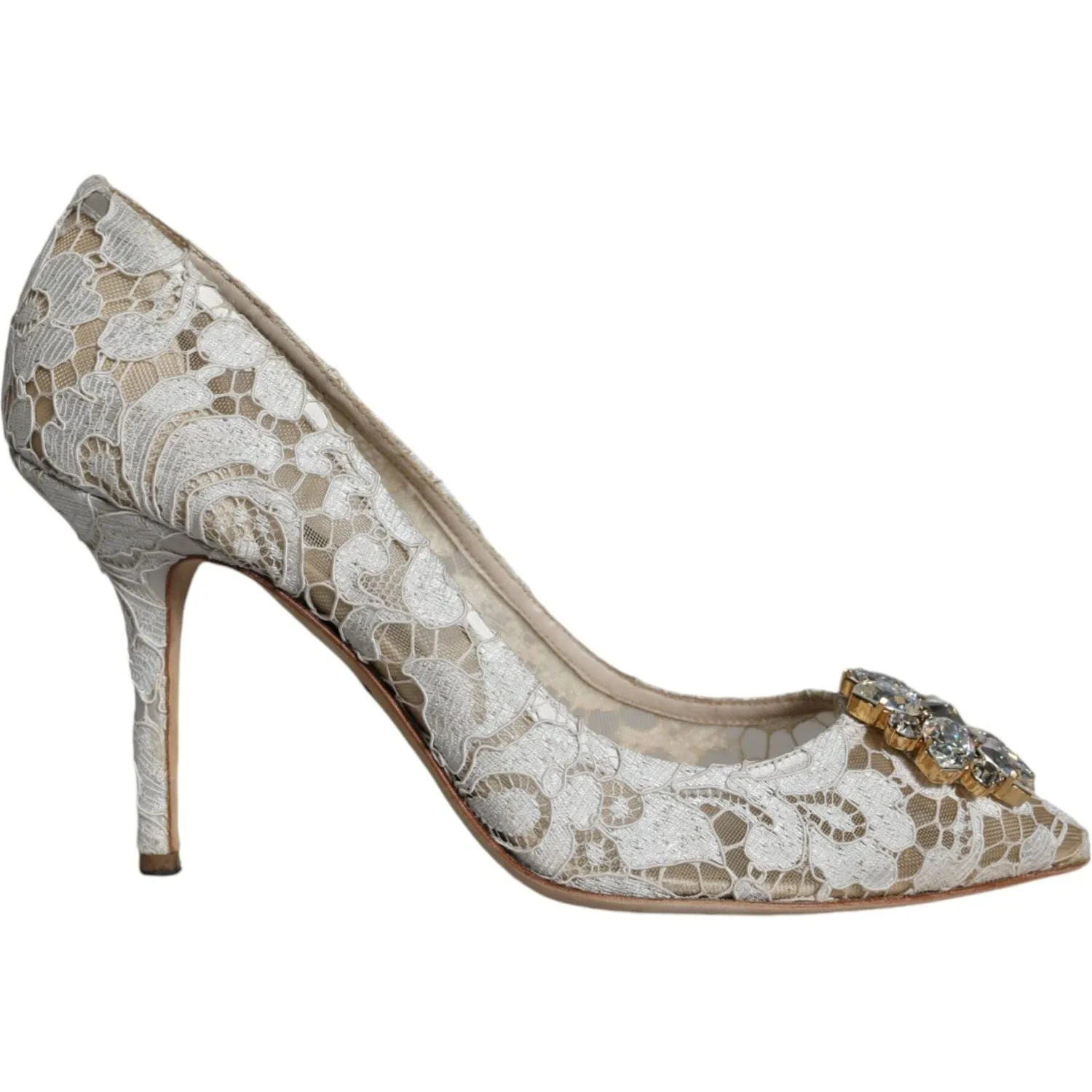 Dolce & Gabbana White Taormina Lace Crystal Heel Pumps Shoes