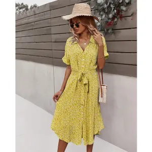 DressBetty - 2024 Casual Floral V-Neck Yellow Boho Dress for Summer