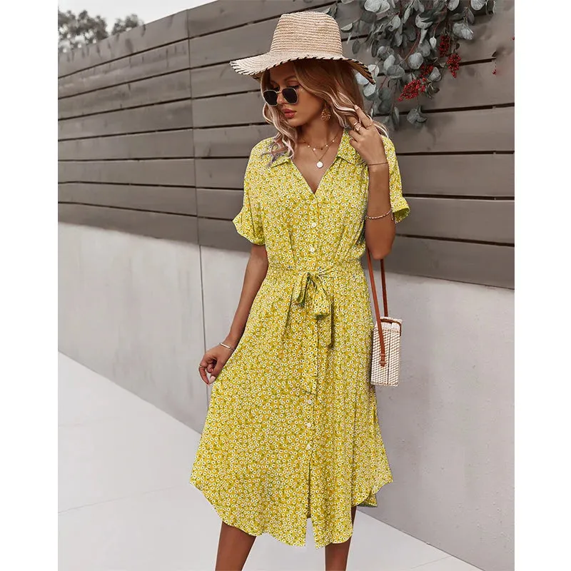 DressBetty - 2024 Casual Floral V-Neck Yellow Boho Dress for Summer