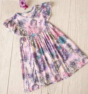 Girls Fun Character Dresses - Pink Floral Princess Watercolor