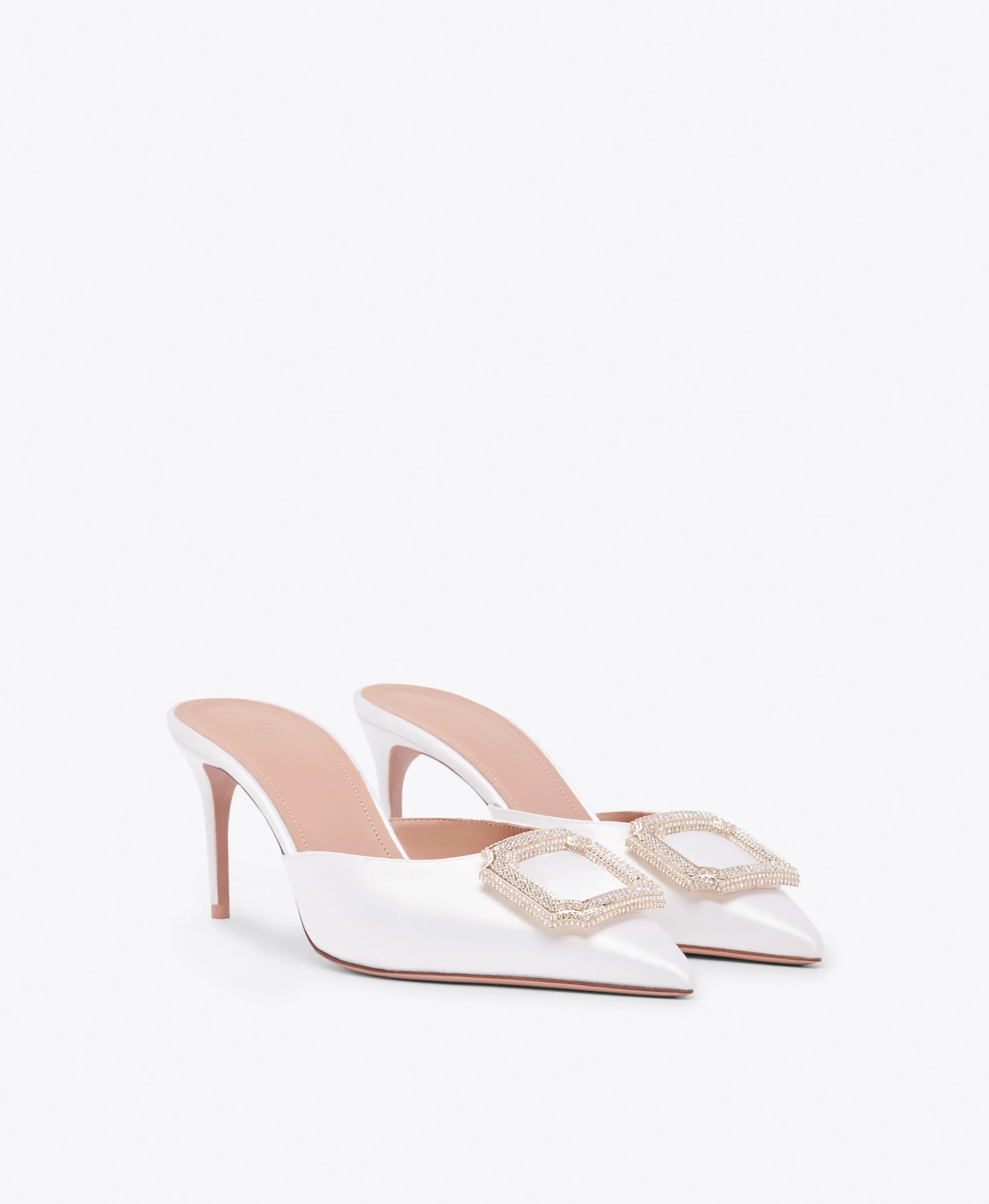 Mona 70 White Satin Mules