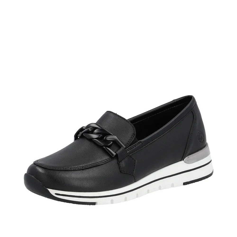 Remonte R6711-00 Black Leather Chain Detail Loafers