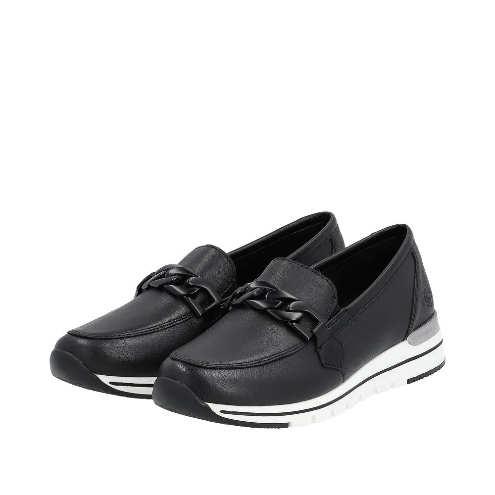 Remonte R6711-00 Black Leather Chain Detail Loafers