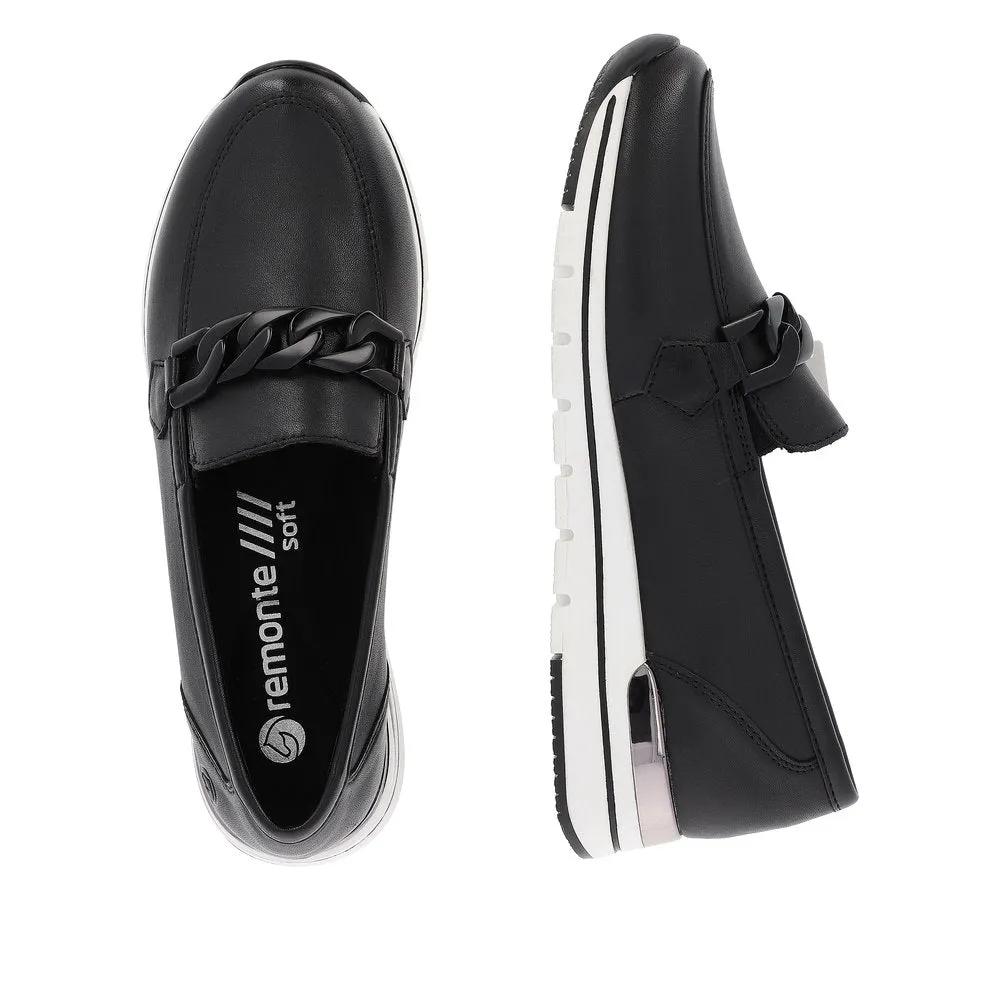 Remonte R6711-00 Black Leather Chain Detail Loafers