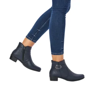 Rieker Y0775-14 Navy Low Heeled Ankle Boots