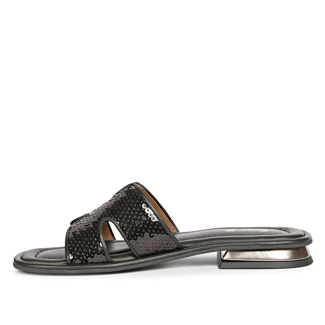 Saint Bria Sequin Black Leather Flats