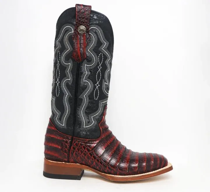 Tanner Mark Women's 'Scarlet' Print Caiman Belly Square Toe Boots Burgundy TML207069